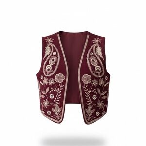 Elegant Burgundy Embroidered Vest